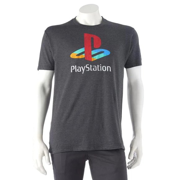 Men's Official Sony PlayStation Game Logo T-Shirt Distressed Graphics Gray NWT - Picture 1 of 1